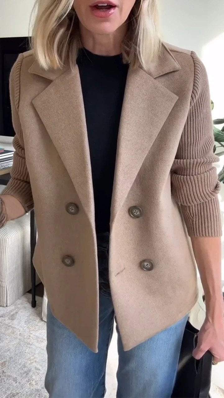 Amara - Elegant Knit-Sleeve Blazer